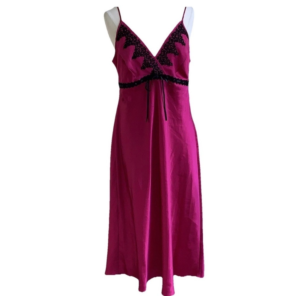 Delicates Lingerie Slip Dress Midi L Pink Black Lace Gown Fairy Witchy Vampire